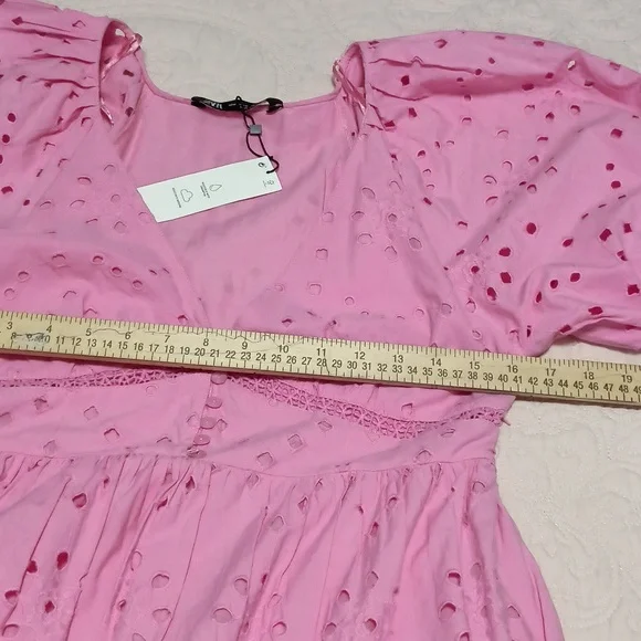 Zara pink Eyelet Tiered Puff-Sleeve Dress NWT - Picture 7 of 10